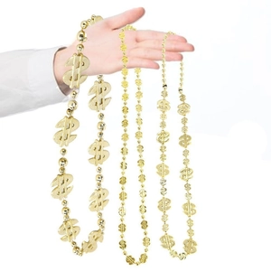 Collier Pendentif Signe Dollar en Plastique Doré Hip Hop pour Costume de Fête Chaîne Élément d'Argent Exagéré pour Homme Femme Bijoux