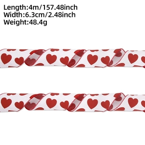 Rotes Herz-Druck Leinenimitatband mit Maßen 6,3 cm Breite und 4 m Länge