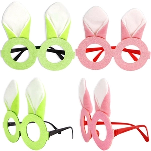 Easter bunny ear party glasses in pink and green with glitter frames and plush textures