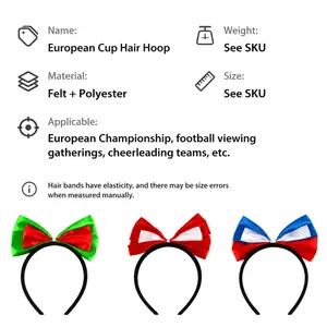 Detailed specs of European Cup flag bow headbands made of felt and polyester