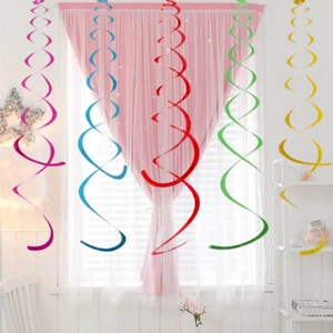 Pack of 6 colorful laser PVC hanging spiral swirls for festive birthday party decorations