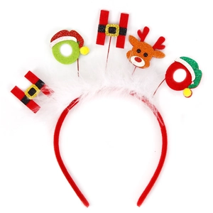 Détail du serre-tête de Noël avec lettres HO HO et renne mignon sur velours rouge