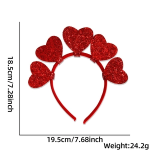 Red heart headband with glitter accents for Valentine party, 18.5cm by 19.5cm size