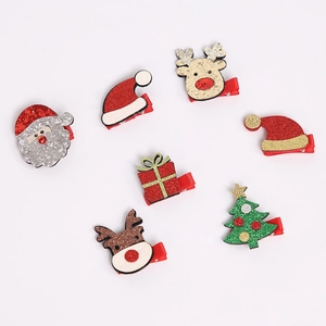 Christmas Glitter Sequin Hair Clips Santa Claus Reindeer Christmas Tree Hat Cartoon Hairpins For Kids Women Party Accessories