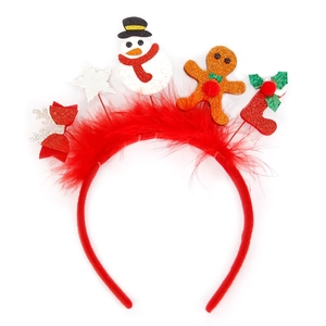 Détails du serre-tête de Noël rouge avec bonhomme de neige et motifs d'étoiles