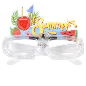 LED Summer party glasses with transparent frame featuring tropical palm and fruit icons