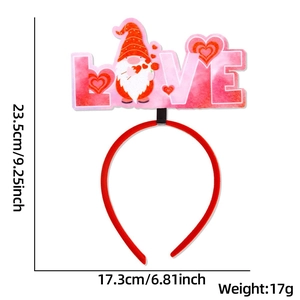 Red Valentine's LOVE gnome headband with heart details, 23.5cm x 17.3cm size dimensions