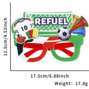 Détail des montures de lunettes de fête football avec dimensions 17,5 cm de large et 11,5 cm