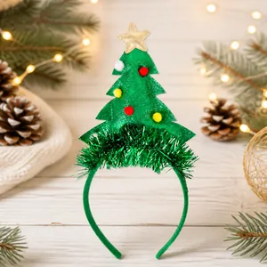 Serre-tête sapin de Noël vert scintillant en PET avec étoile dorée et cadre élastique