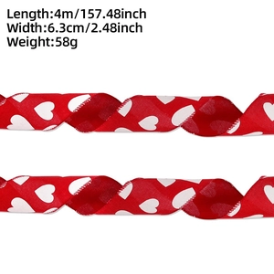 Detail von rotem Leinenimitat-Band mit Herzprint, Maße 4m x 6,3cm für Dekorationen