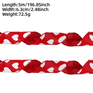Detail von rotem Leinenimitat-Band mit Herzmuster und Maßen 5m x 6,3cm für Deko