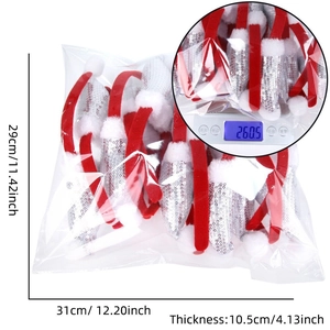 Detail showing bulk pack of sequined Christmas hat headbands with size and weight measurements