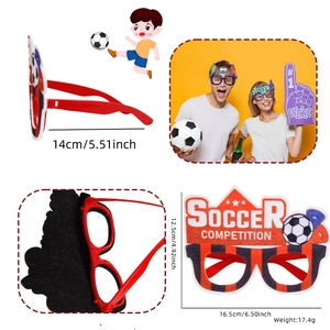 Soccer competition party glasses with red frame and football trophy trophy design