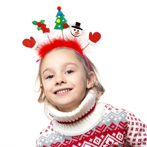 Serre-tête de Noël enfant avec sequins, bonhomme de neige et sapin sur bandeau rouge