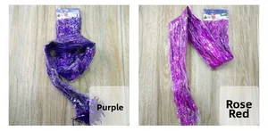 Detail view of purple and rose red metallic tinsel curtains for party backgrounds