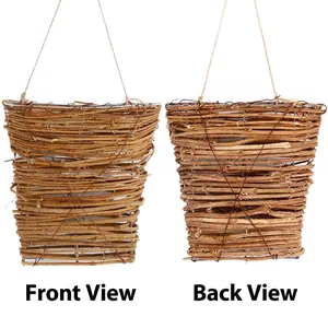Handwoven rattan hanging basket with metal frame and rope for Thanksgiving floral decor