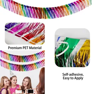 3m rainbow foil fringe curtain made of PET material for festive party backdrop decoration