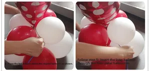 Detailed assembly steps for red polka dot balloons and colorful latex balloon column