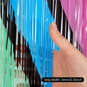Rainbow tinsel curtain backdrop with multi-color fringe strands for party decor