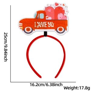 Valentine's Day headband with red I LOVE YOU truck and hearts, 25cm height size guide