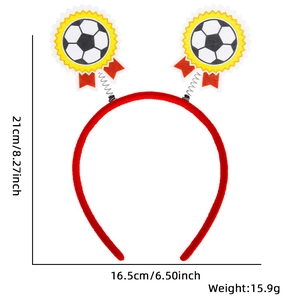 Soccer party headband with bouncy football medallions, size 21cm by 16.5cm, weight 15.9g