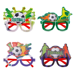 Detailed set of four football party glasses featuring soccer trophies and star motifs