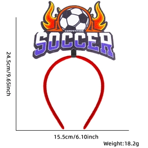 Detailed size specifications for soccer theme party headband with dimensions and weight info