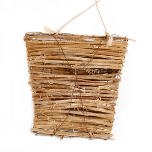 Hanging hand-woven wicker flower basket with natural willow and rustic jute rope