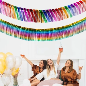 Rainbow Metallic Foil Fringe Curtain Tinsel Streamer Garland Birthday Party Graduation Backdrop Decoration Festive Ornaments