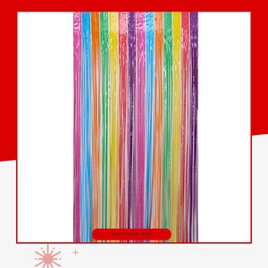 Macro detail of multicolored PET fringe curtains for birthday and festive party backdrops