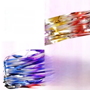 Close-up of metallic foil fringe curtains in gold, purple, blue, and red for party backgrounds