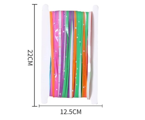 Detailed dimension view of Macaron star fringe curtain 22cm by 12.5cm party decor