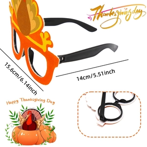 Thanksgiving turkey themed glasses for party decoration with festive orange felt design