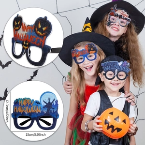 Halloween decorative glasses featuring pumpkin ghost and Happy Halloween text for kids party