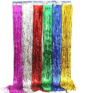 Colorful 1m metallic foil fringe curtains in six vibrant colors for party decorations