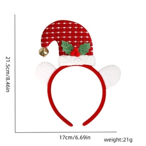 Detailed dimensions of Christmas elf hat headband with bells and holly leaf accents