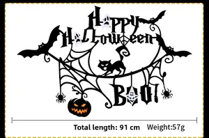 Halloween wall hanging decoration featuring ghost bat and spider silhouettes length 91cm