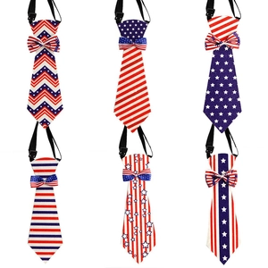 Set of six USA flag neckties with stars and stripes patterns and adjustable bows