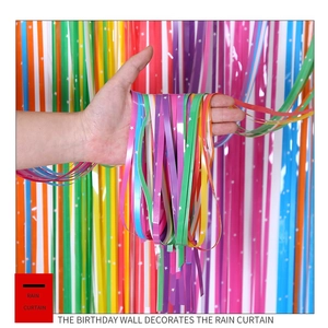 2.5m rainbow star tinsel curtain for birthday party backdrop wall decorations