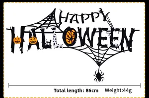Detail of Halloween banner showing Happy Halloween lettering with dimensions 86cm long