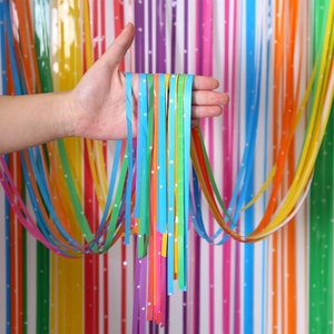 2.5m Macaron tinsel curtain with silver stars for colorful party wall decoration
