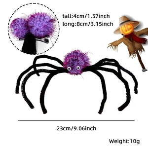 Pince à cheveux araignée d'Halloween avec paillettes mauves et pattes noires en peluche