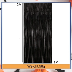 Black 1x2m metallic fringe curtain for Halloween backdrop decoration weighing 56g