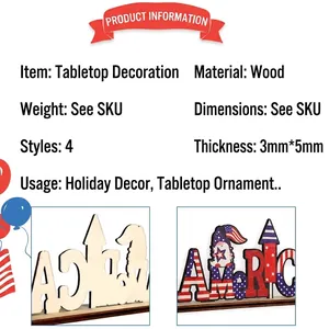 Wooden USA Independence Day patriotic hat and fireworks table decor set in four styles