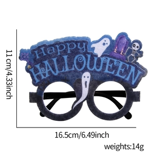 Detail of felt Halloween glasses featuring Happy Halloween text and ghost icons