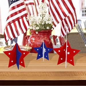 Patriotic Independence Day 3D Felt Star Ornaments Red White Blue Interlocking Pentagram Tabletop Fourth Of July Decorations