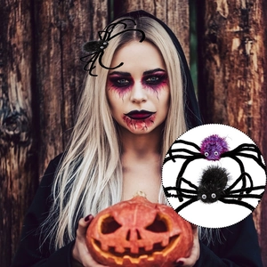 Barrettes à cheveux araignée d'Halloween en peluche noire et violette pour fête