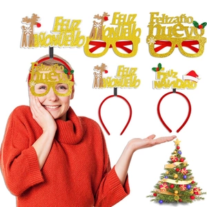Feliz Navidad Feliz Año Nuevo Spanish Christmas Glasses Headband Glitter Reindeer Santa Hat Party Holiday Accessory Gift