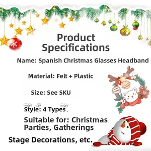 Detail showing four Spanish Christmas headbands and glasses made of felt and plastic