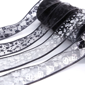 Halloween Mesh Ribbon Foil Stamping Pumpkin Skull Spiderweb Pattern DIY Party Decoration Gift Wrapping Gothic Webbing Ribbon
